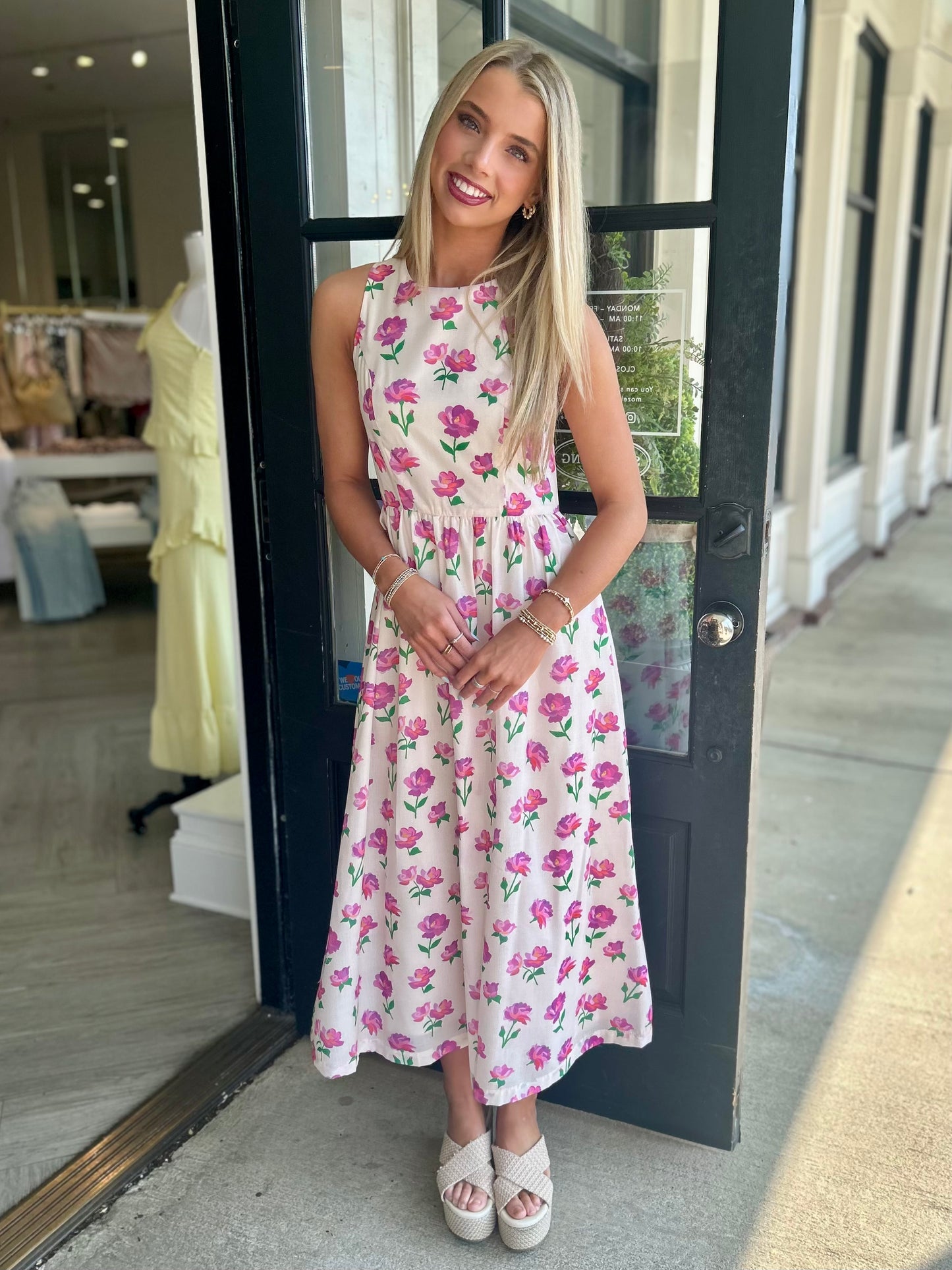 Cream Floral Bow Back Midi