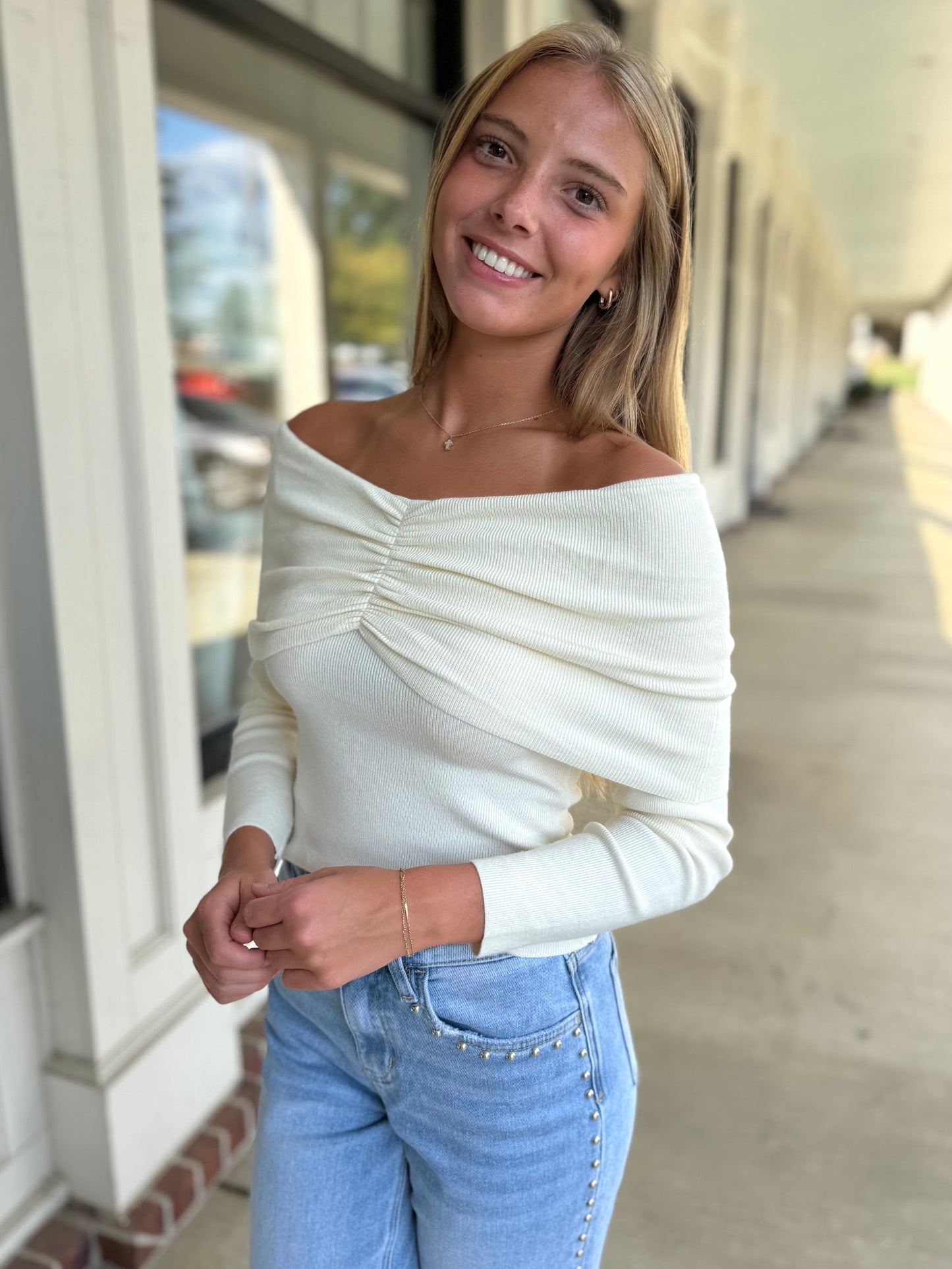 Cream O/S Cinched Sweater