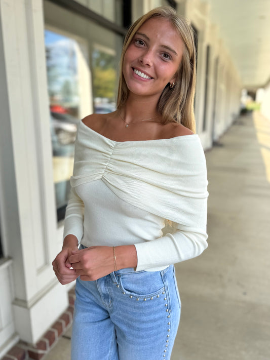 Cream O/S Cinched Sweater