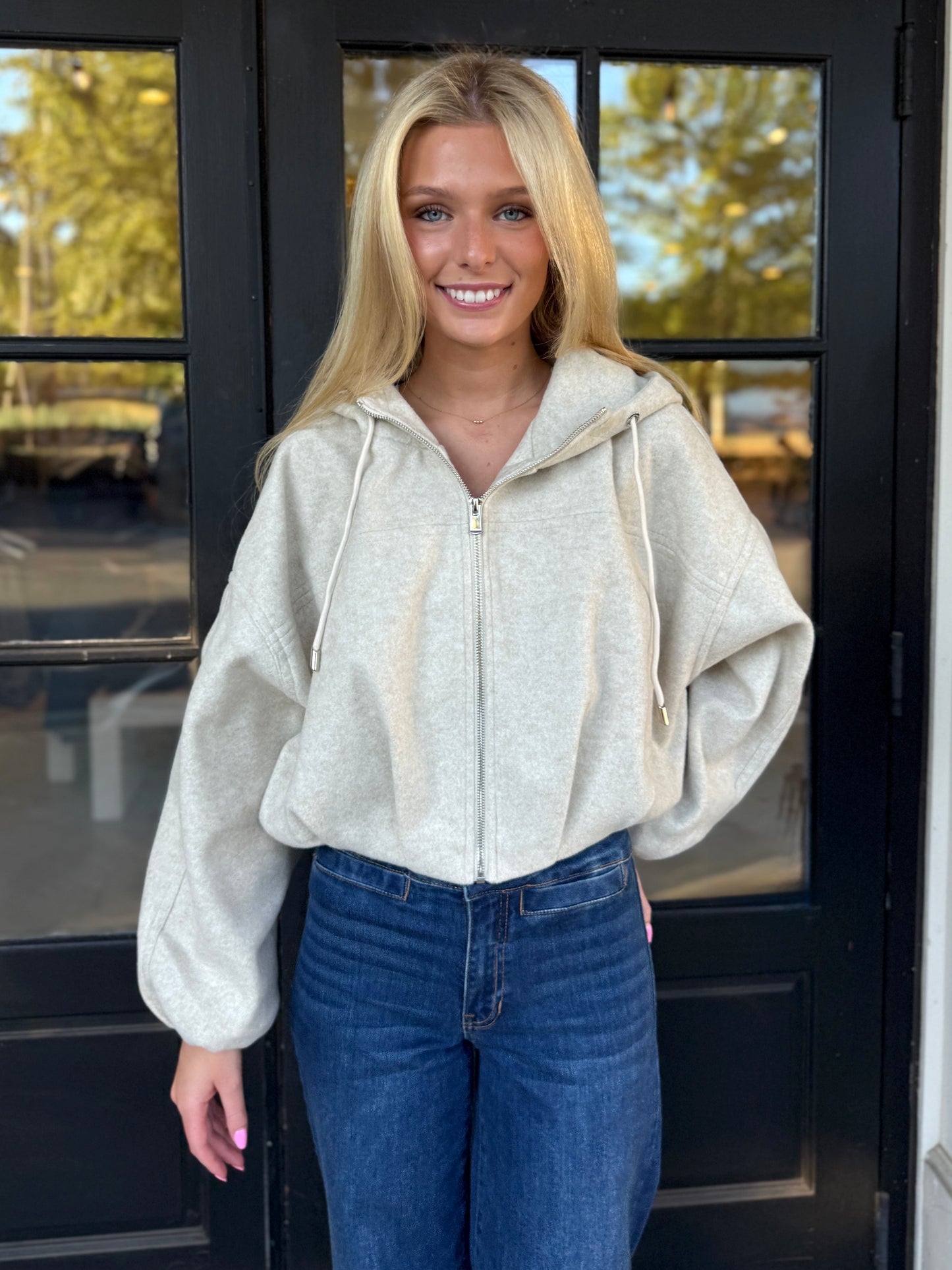 Taupe Bubble Hem Zip Hoodie Jacket