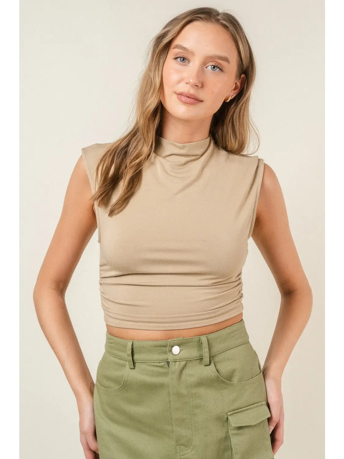 Cuban Sand Mock Neck Top