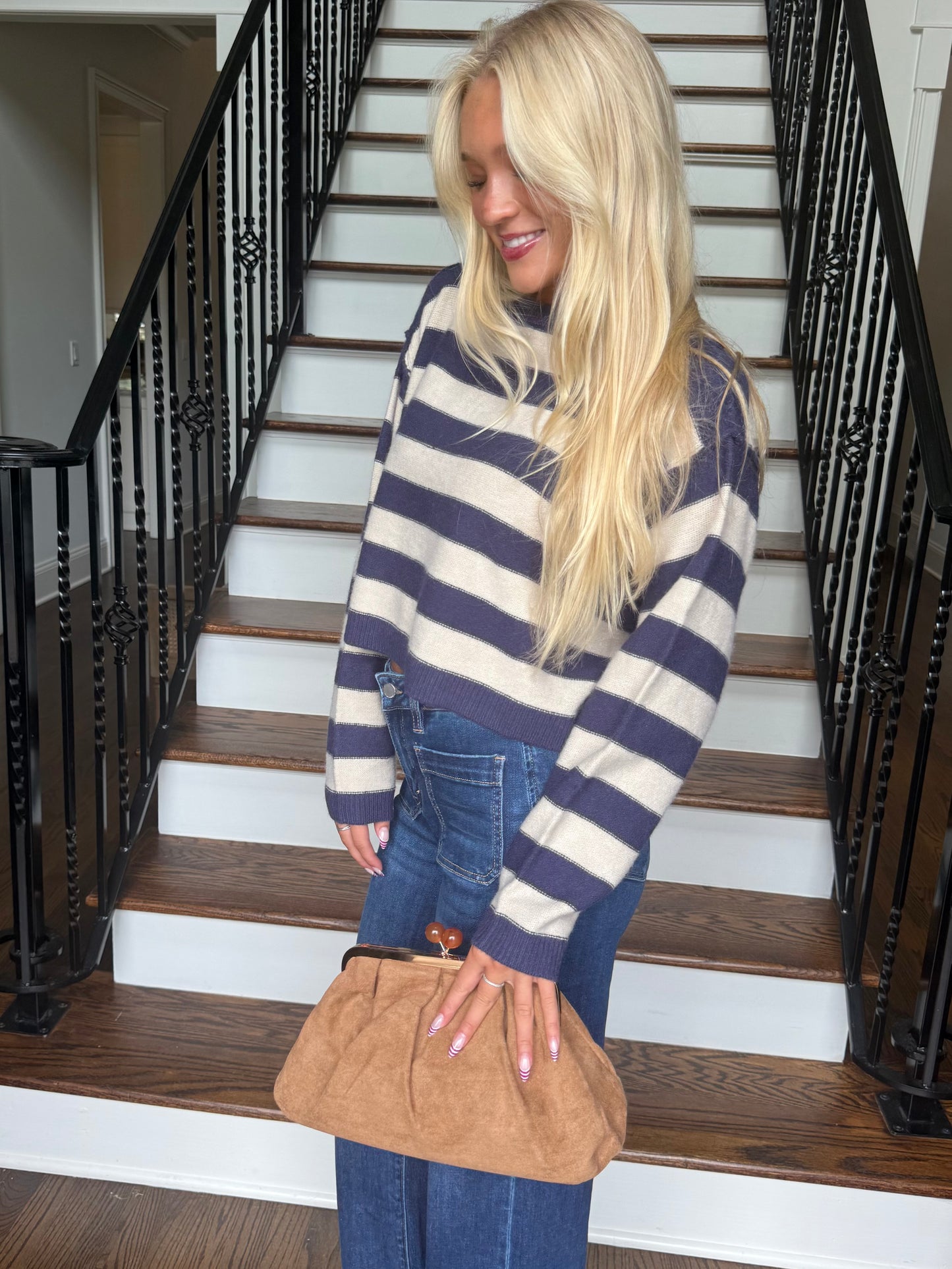 Denim Stripe Seam Sweater