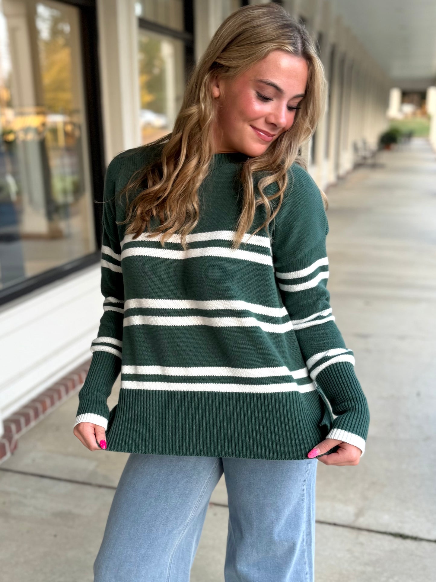 Hunter Green/Ivory Stripe Sweater