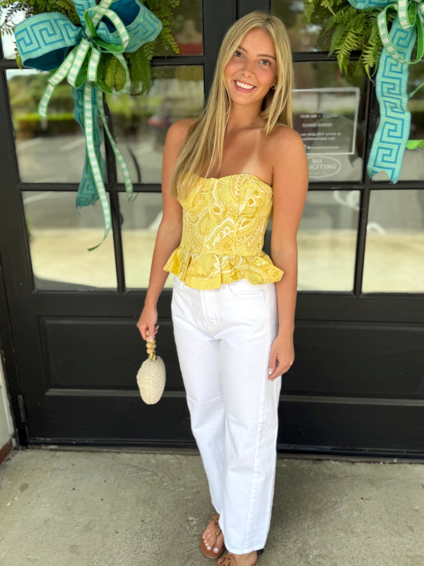 Yellow Strapless Bandana Top