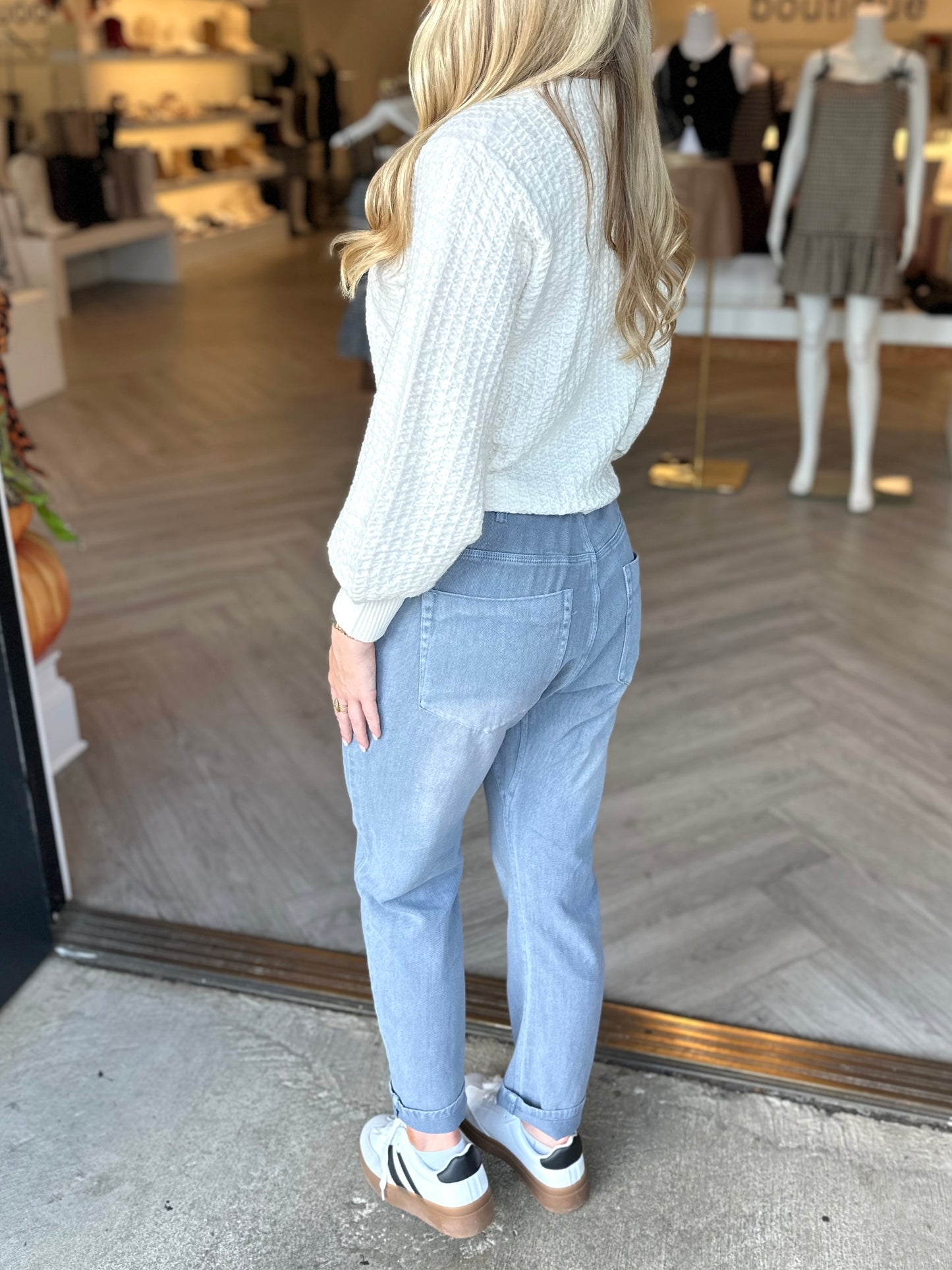 Blue Grey Front Tie Denim Pant