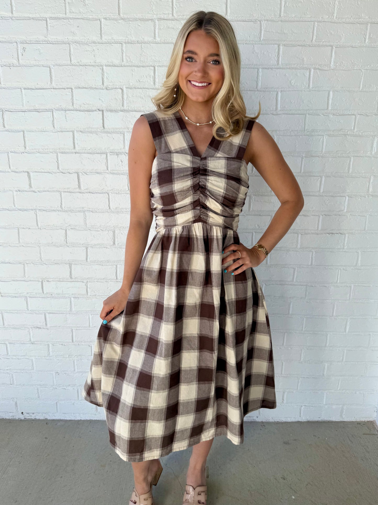 Mocha Check Bow Midi