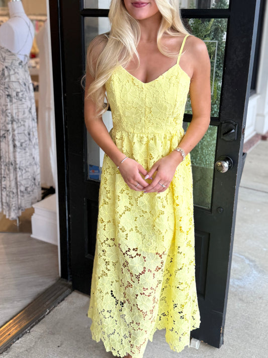 Lemon Floral Lace Midi
