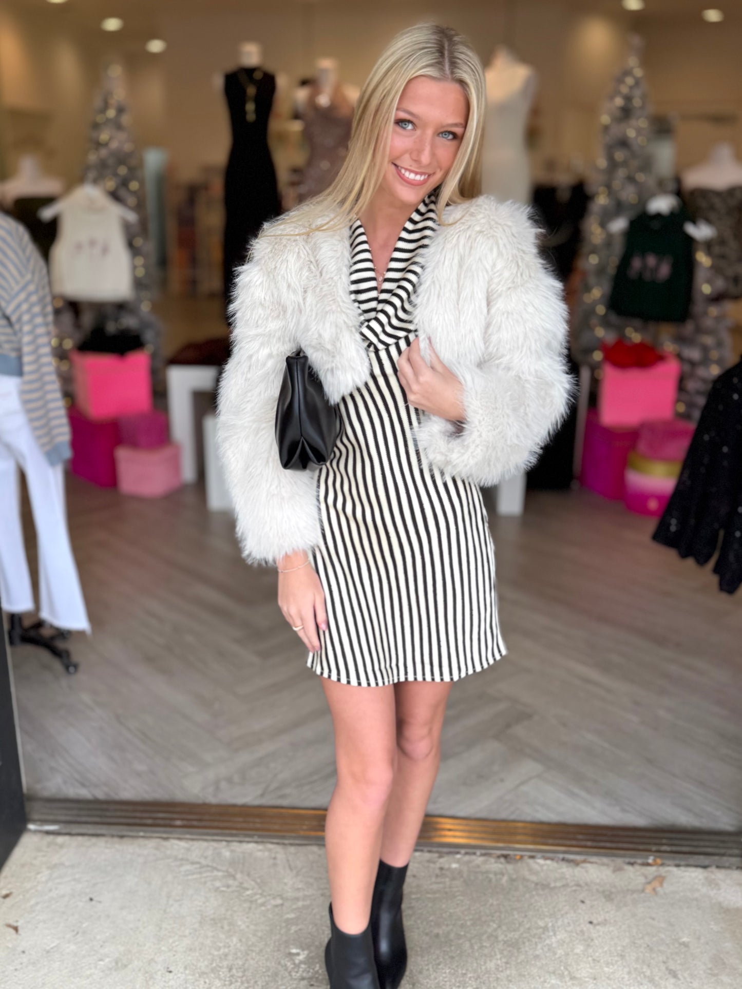 Cream/Black Striped Satin Mini