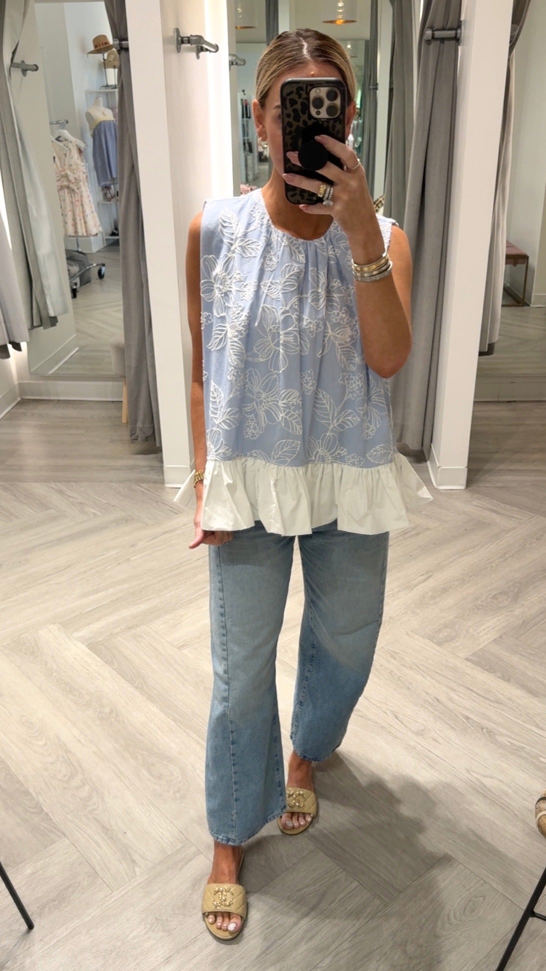 Sky Blue Stripe Ruffle Hem Top