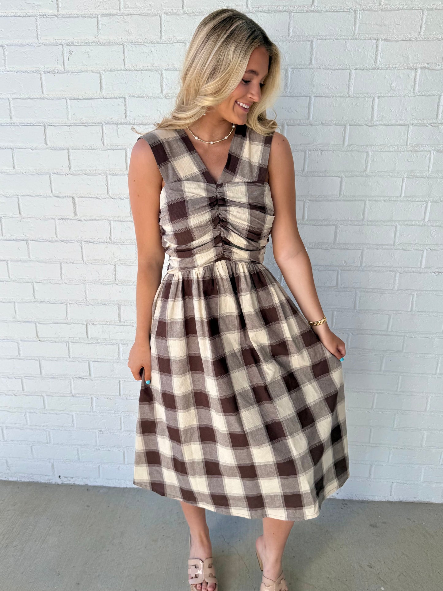 Mocha Check Bow Midi