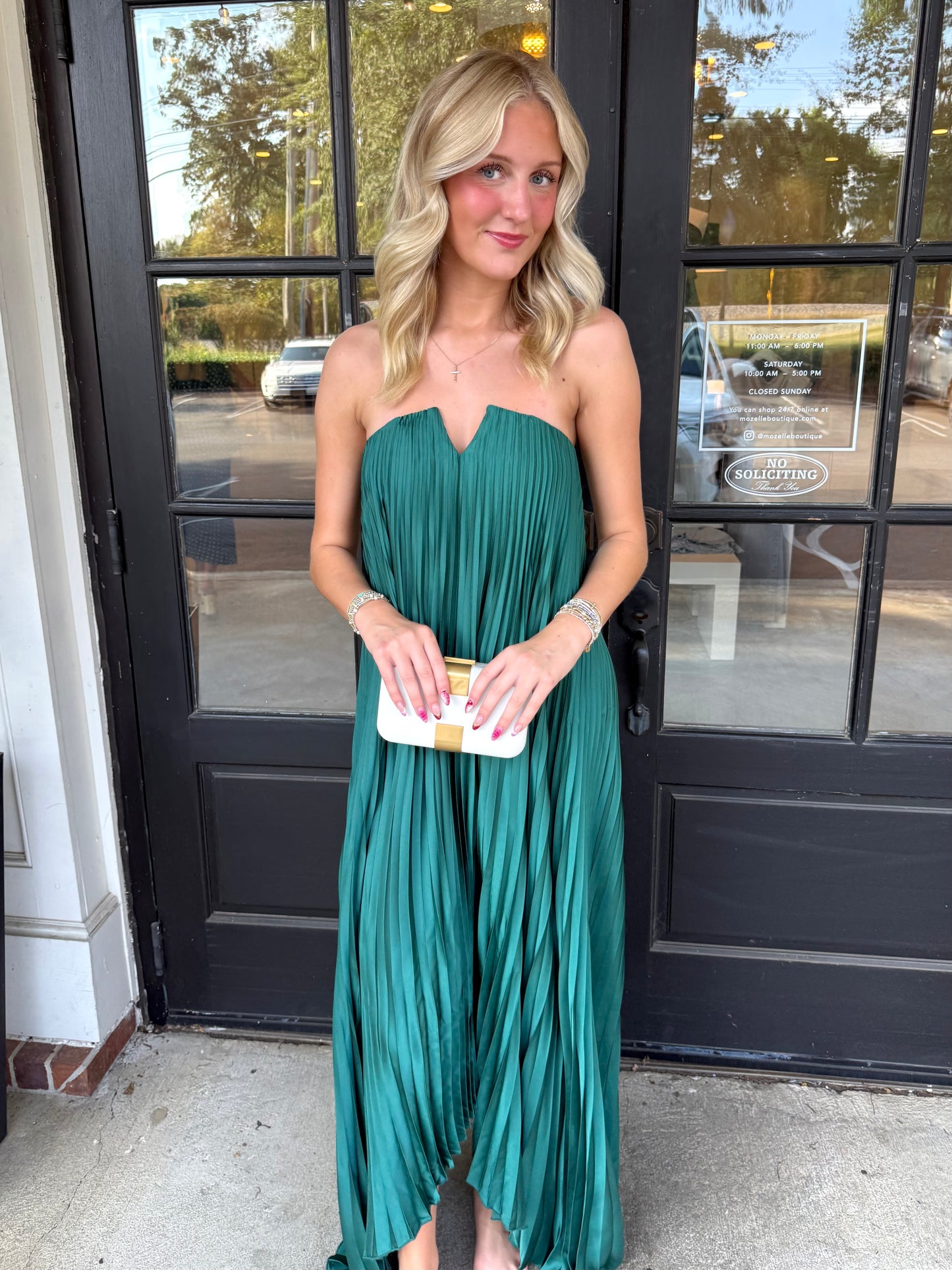 Emerald Pleated Maxi Dress