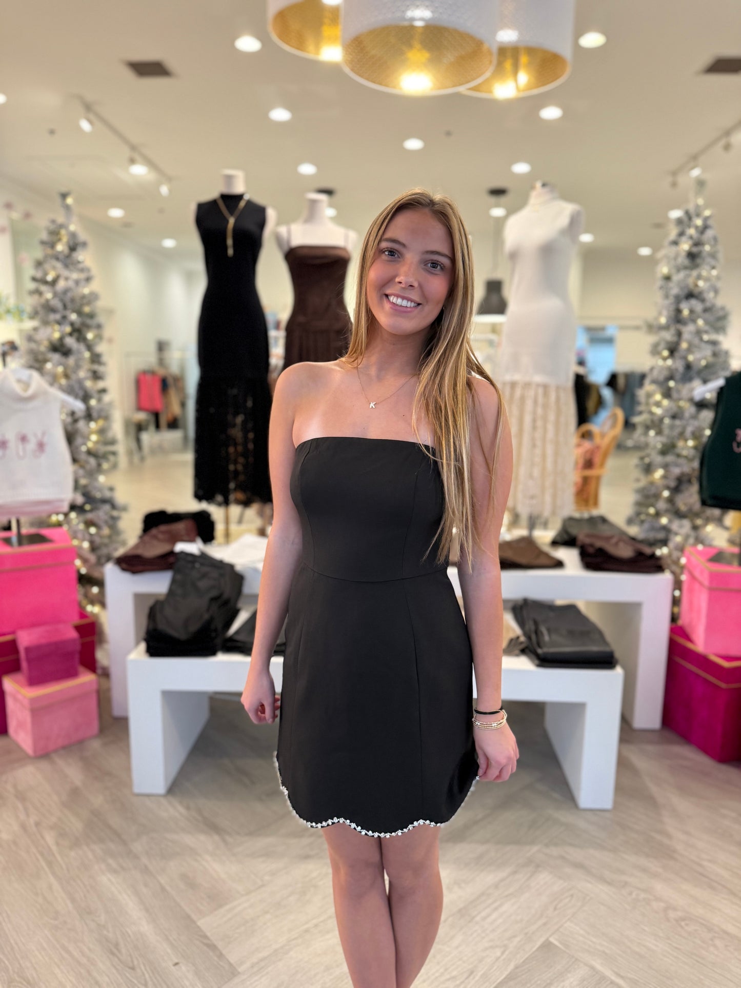 Black Rhinestone Hem Tube Mini