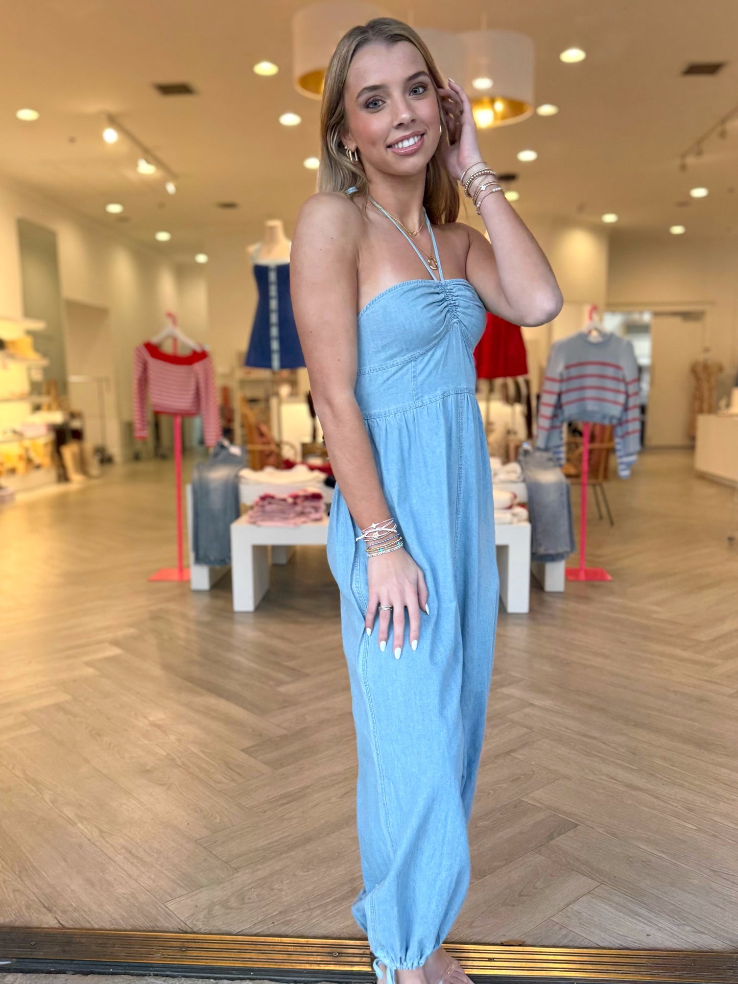 Light Denim Halter Jumpsuit