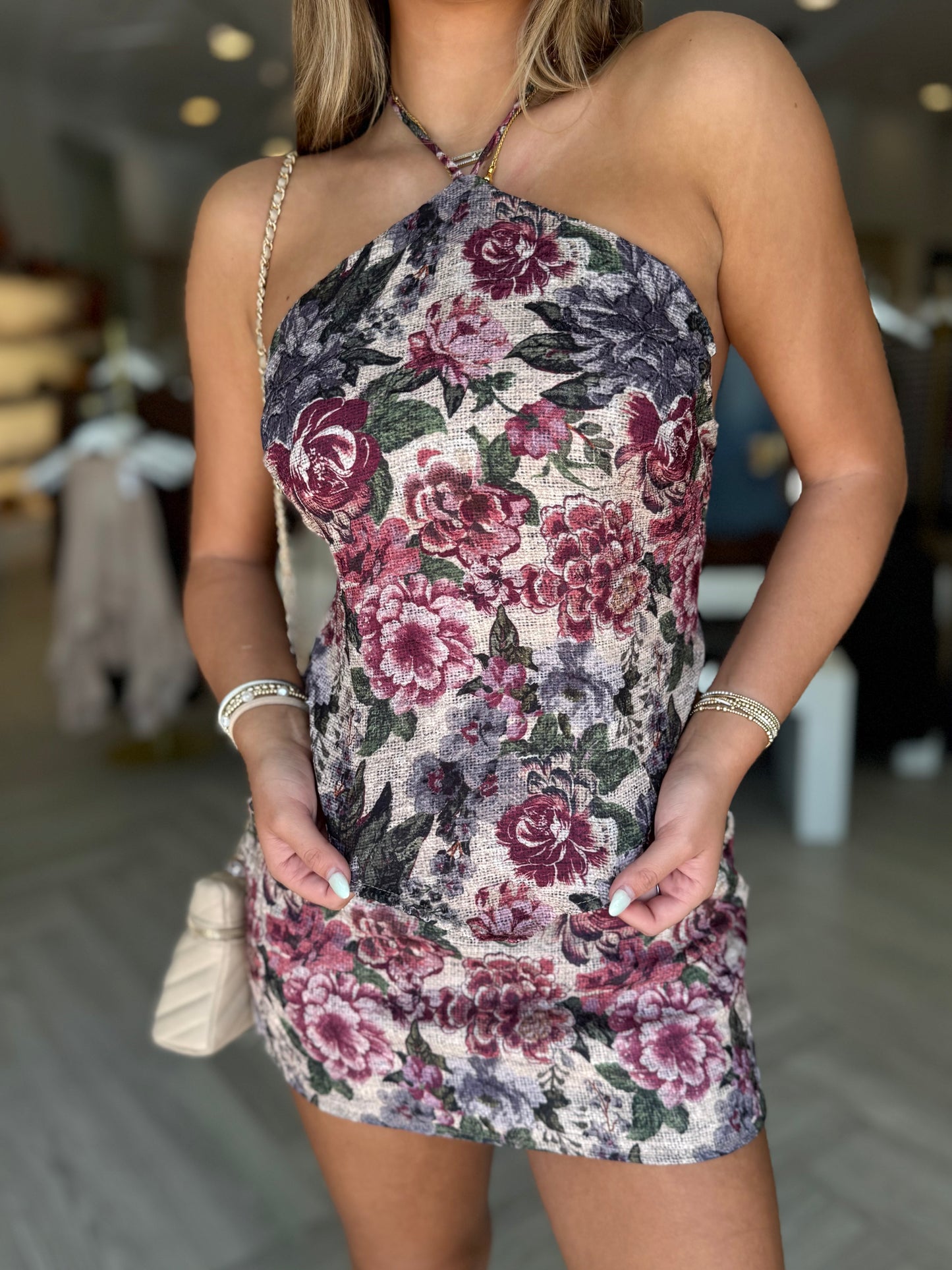 Flower Jacquard Halter Top
