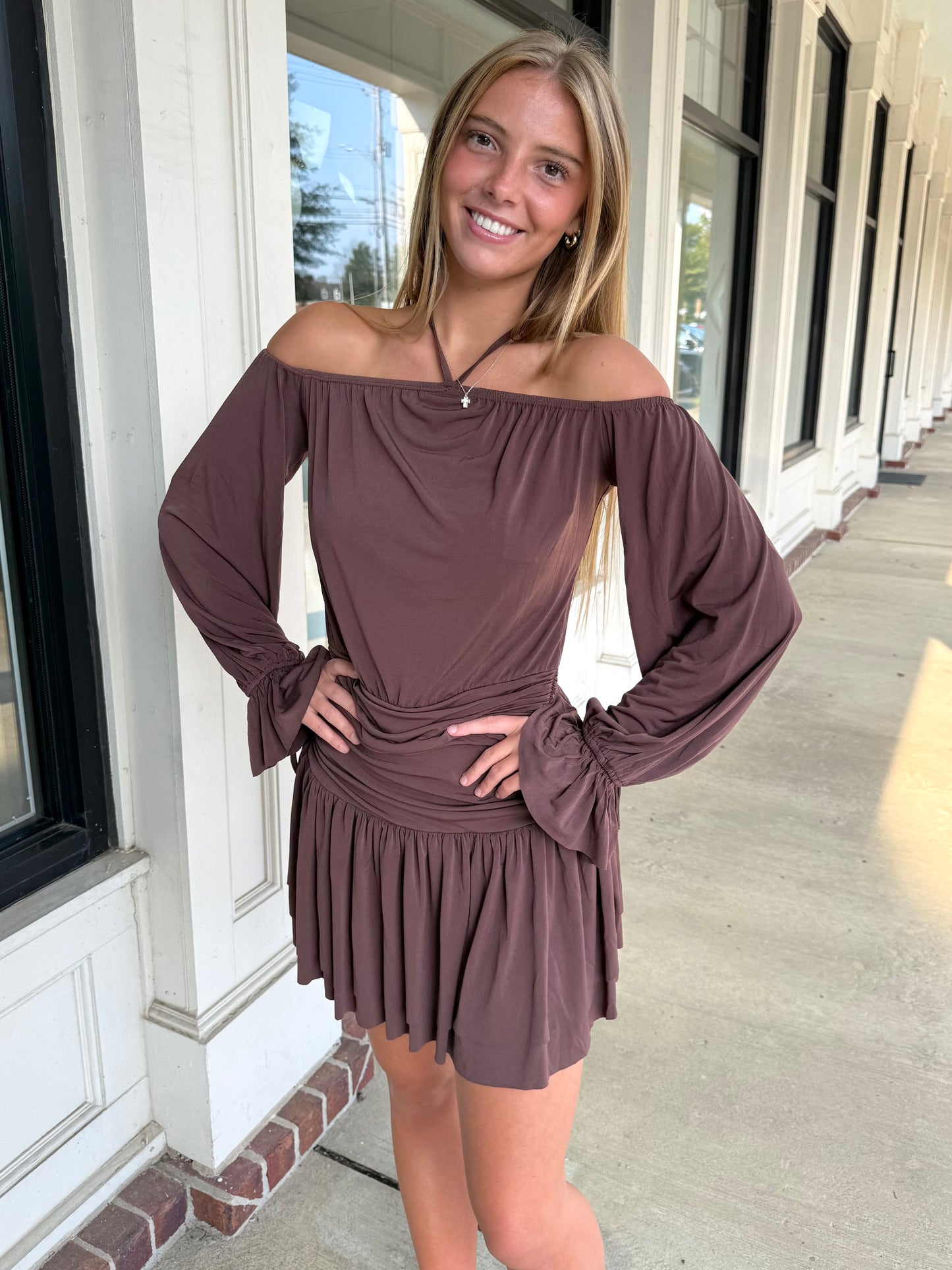 Mocha O/S Ruffled Mini