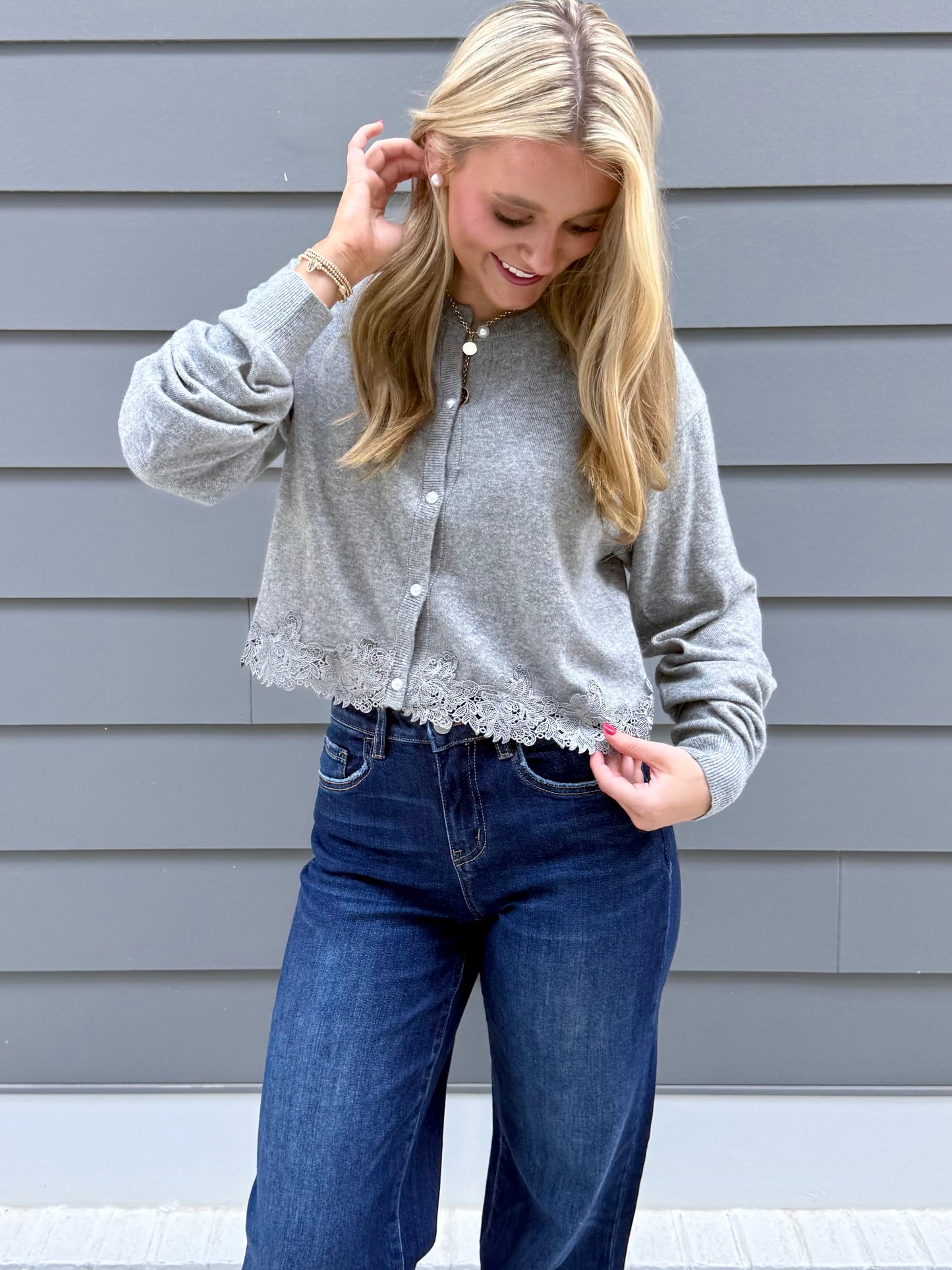 Grey Pearl Button Cardigan