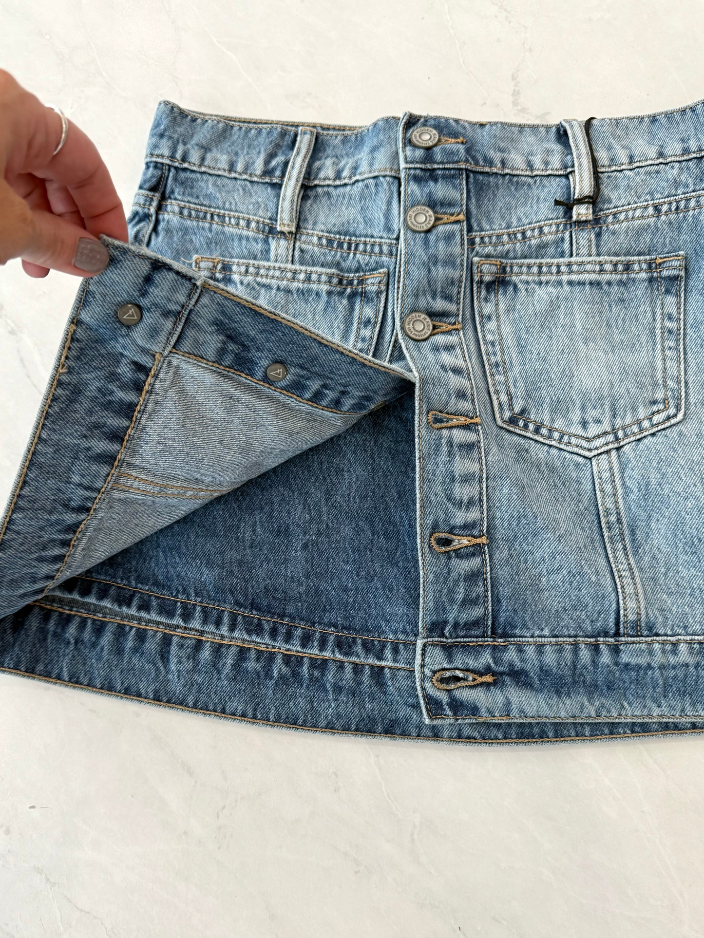 Denim Button Front Mini Skirt