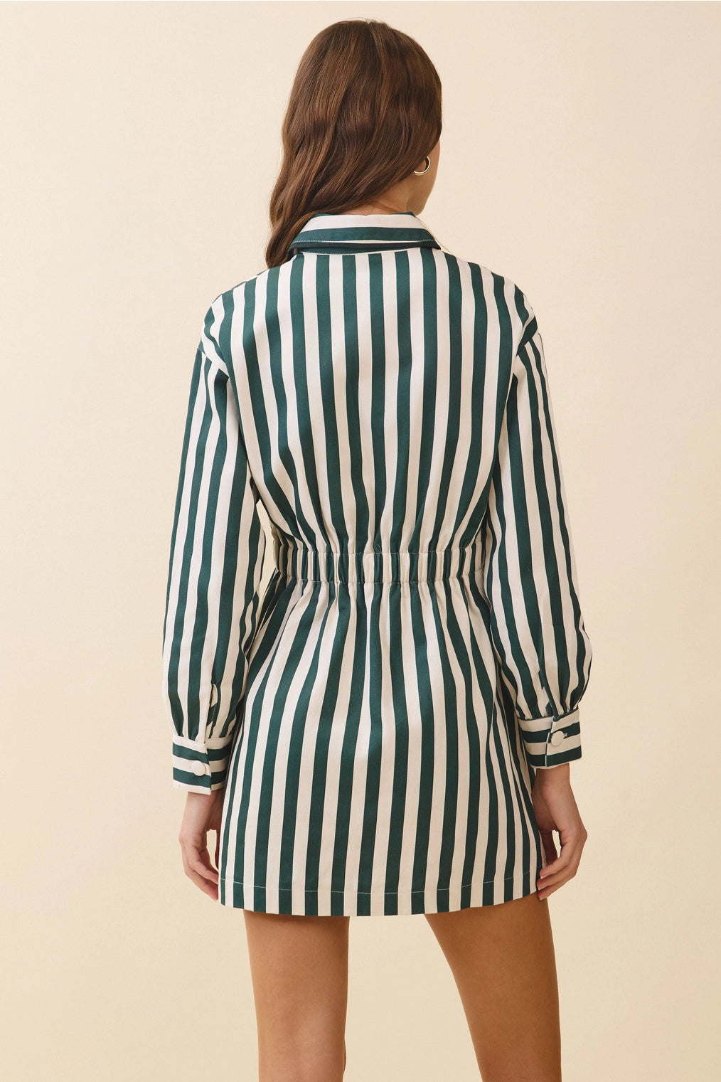 Green Vertical Striped Shirt Dress