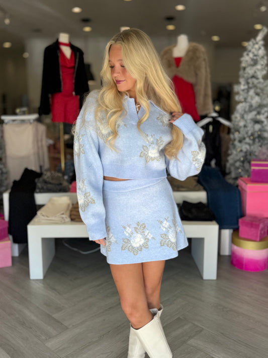 Blue Floral Knit Top