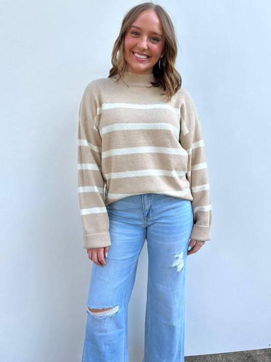 Taupe Cream Stripe Sweater