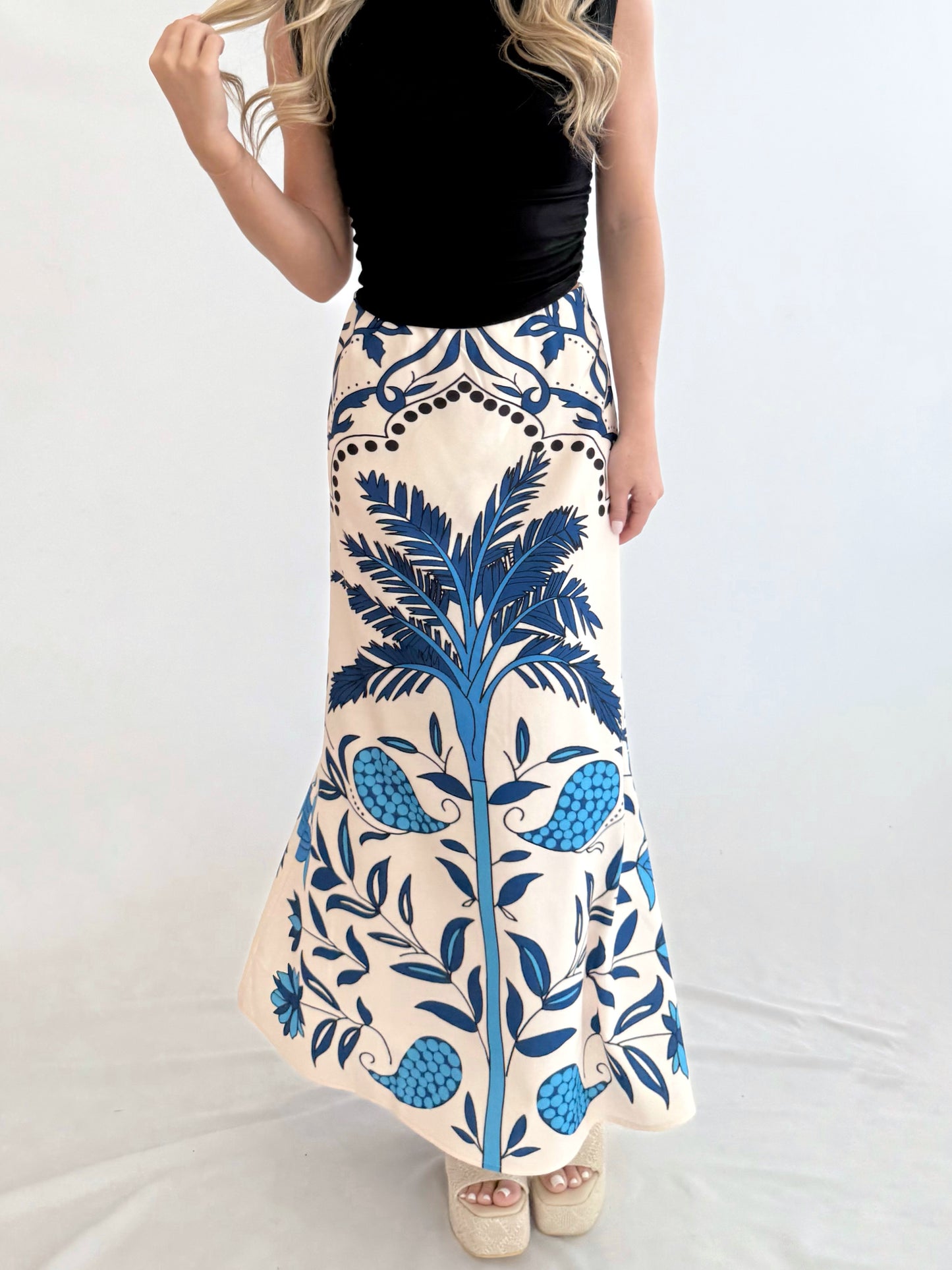 Blue Printed A-Line Skirt