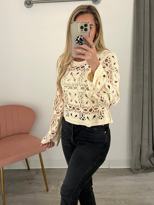 Natural Crochet L/S Top