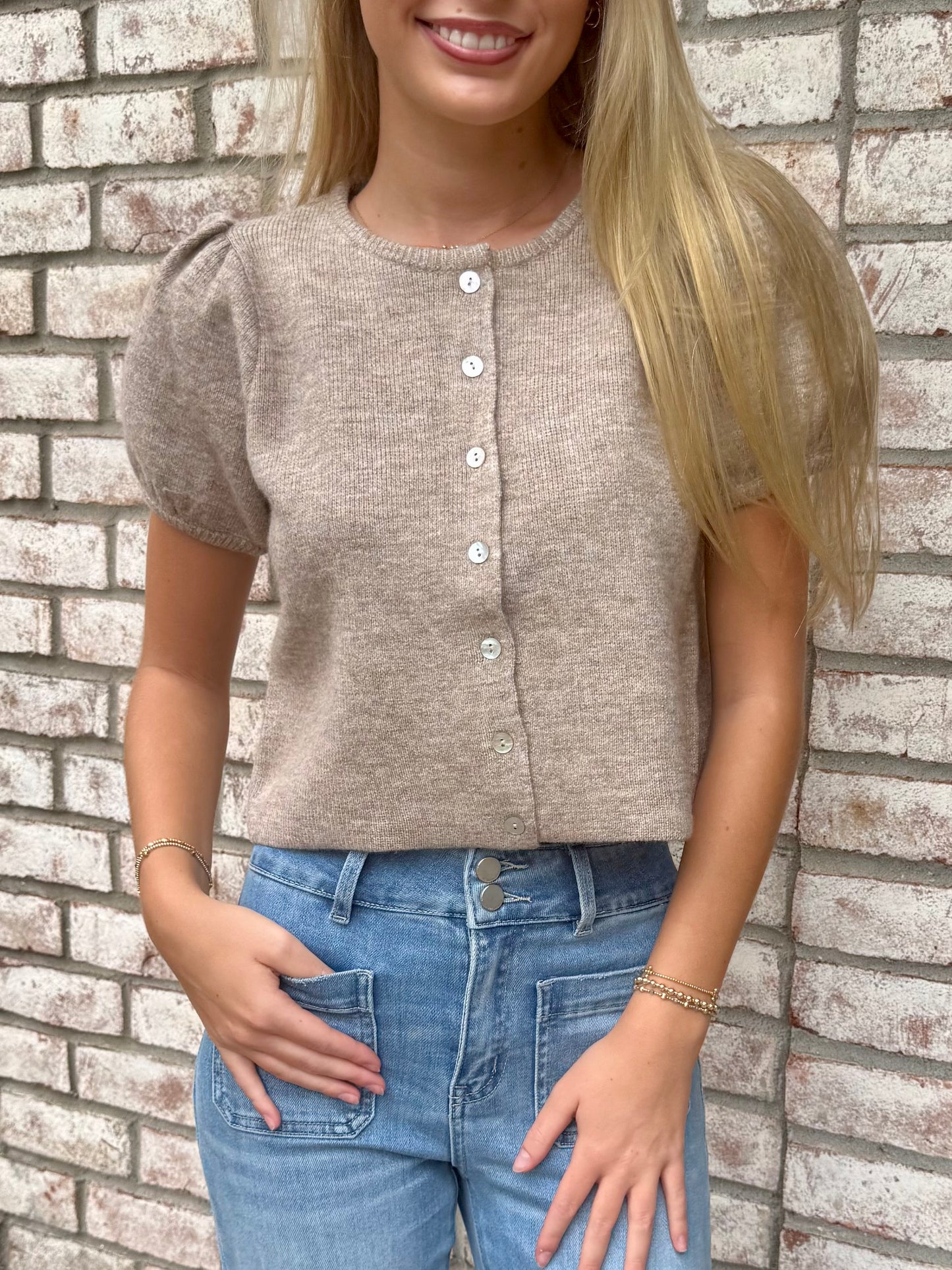 Warm Latte Puff Sleeve Sweater
