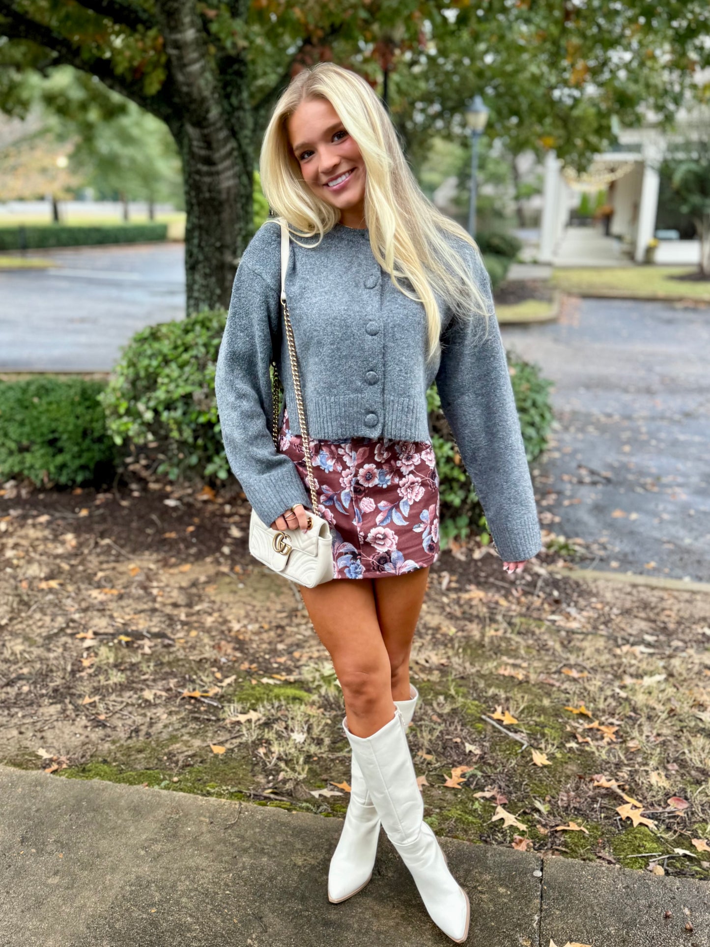 Autumn Floral Denim Mini Skirt