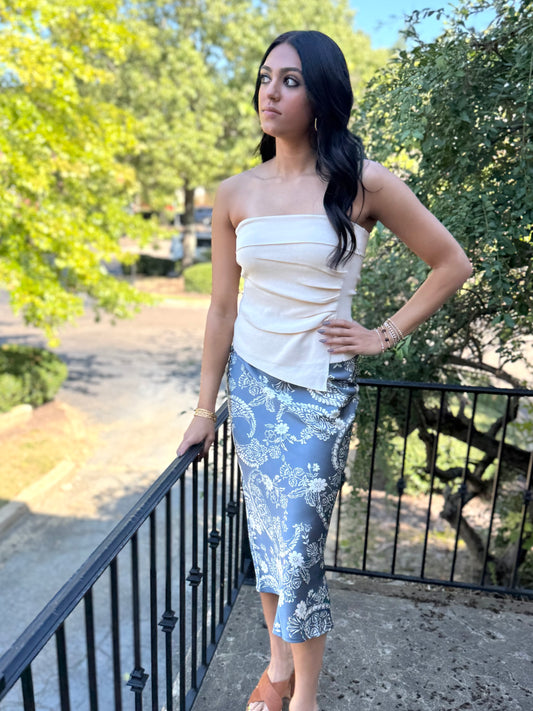 Midnight Blue Paisley Midi Skirt
