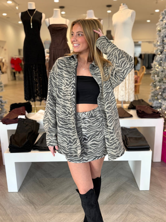 Sand Zebra Denim Mini Skirt