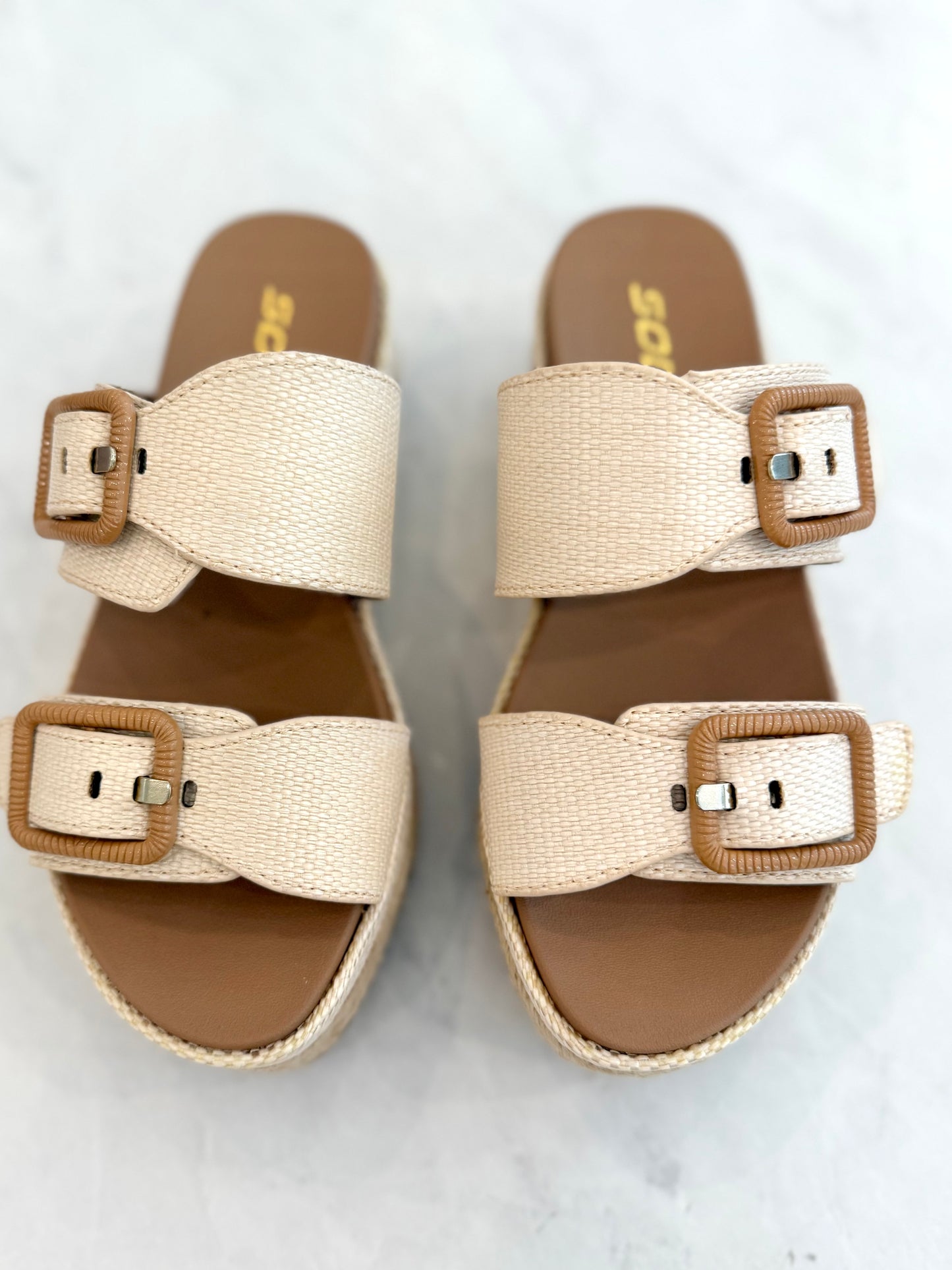 Raffia Double Strap Platform Sandal