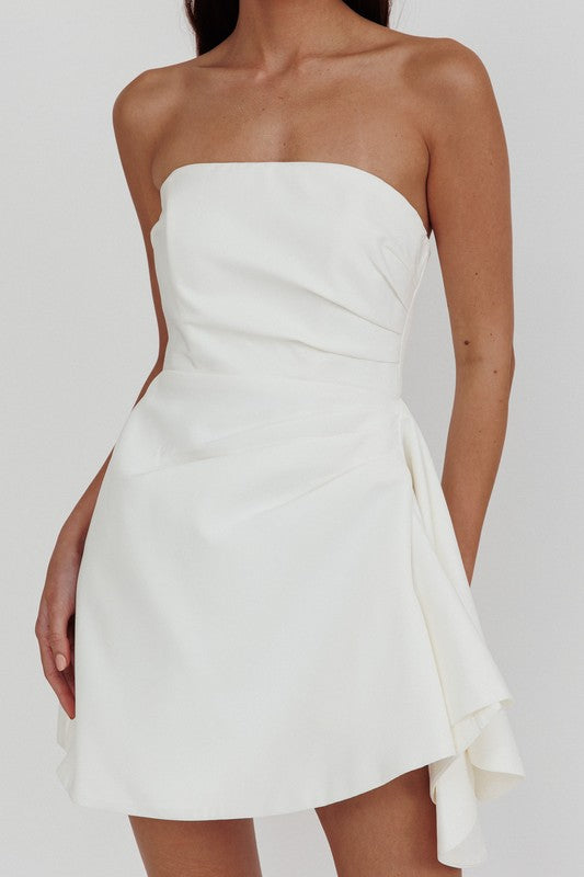 White Strapless Ruched Dress