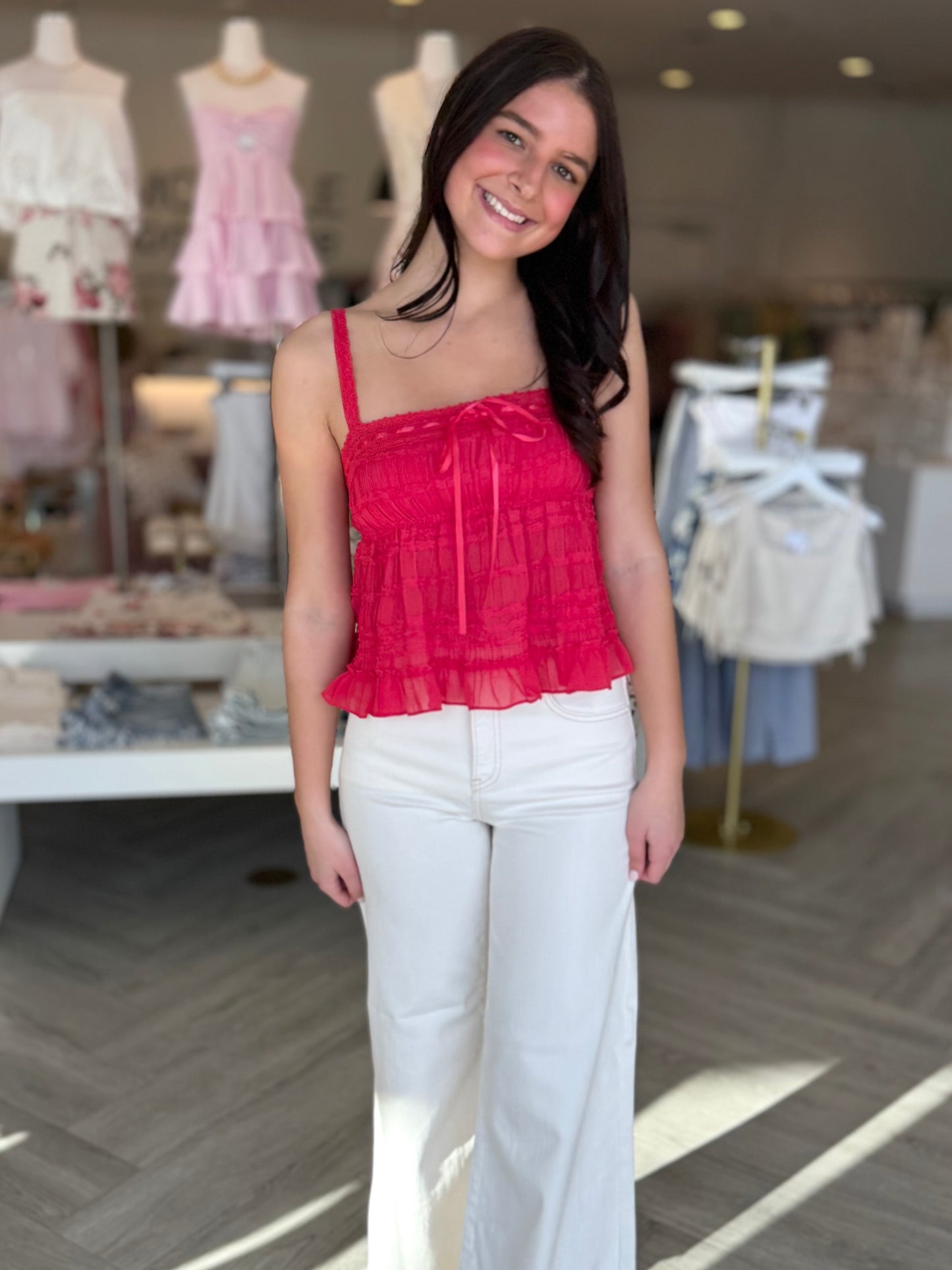 Tiered Ruffle Lace Cami Top
