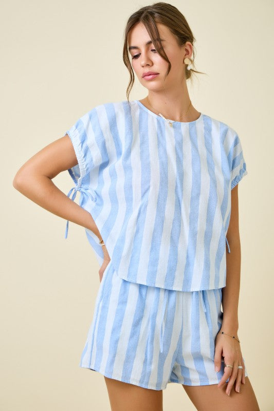 Blue Two Tone Stripe Top