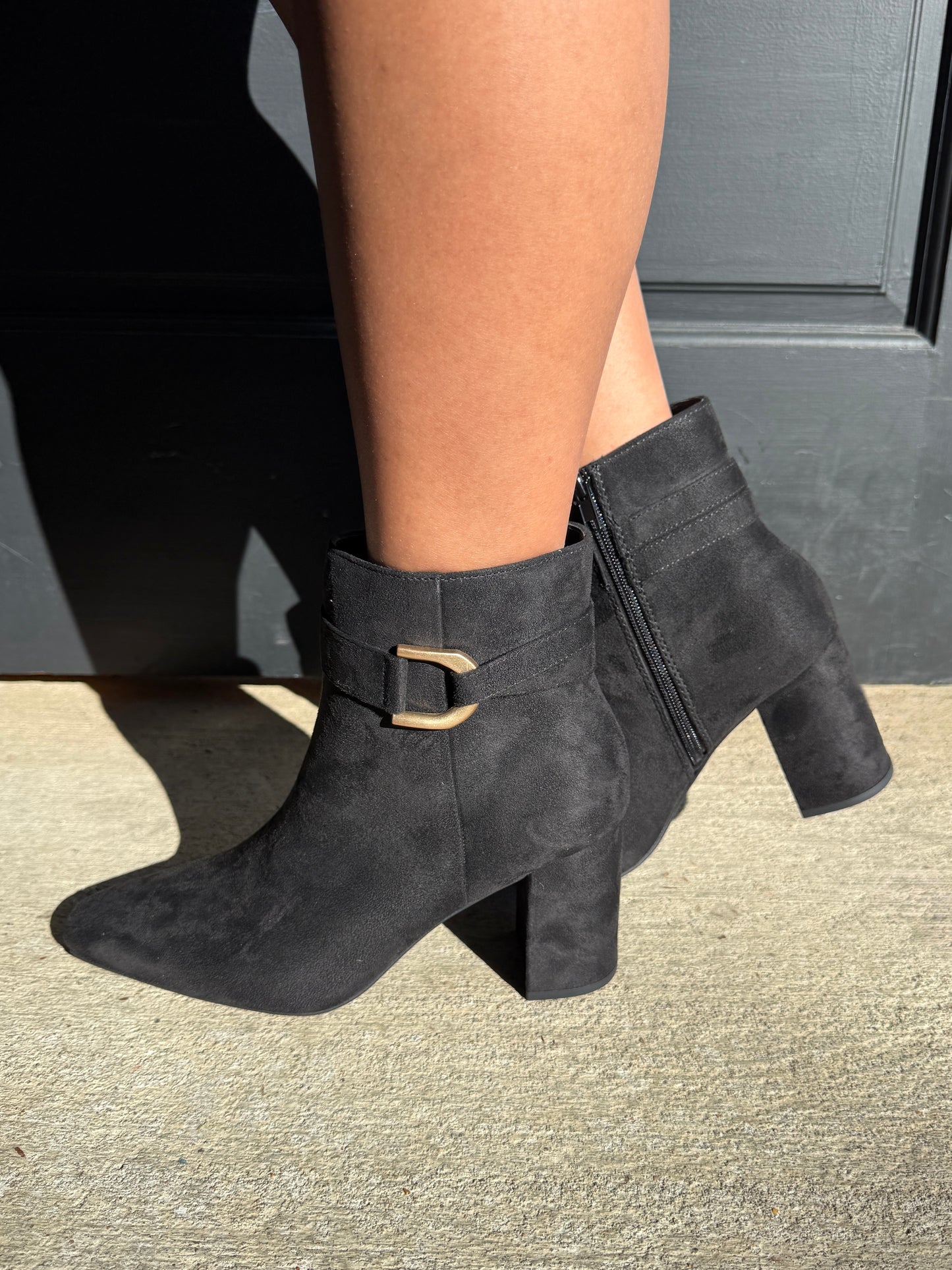 Black Gold Buckle Bootie