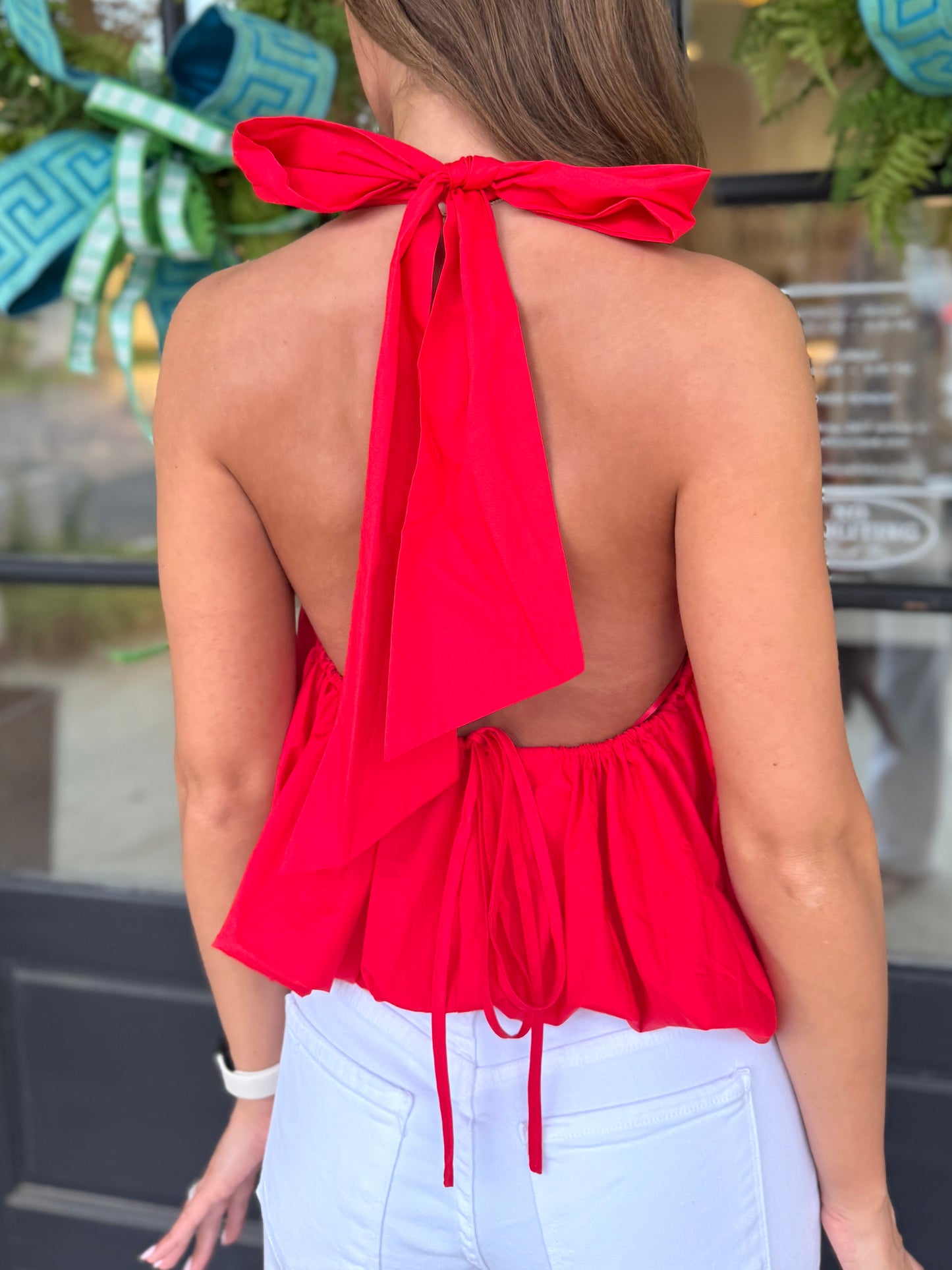 Red Bubble V-Neck Top