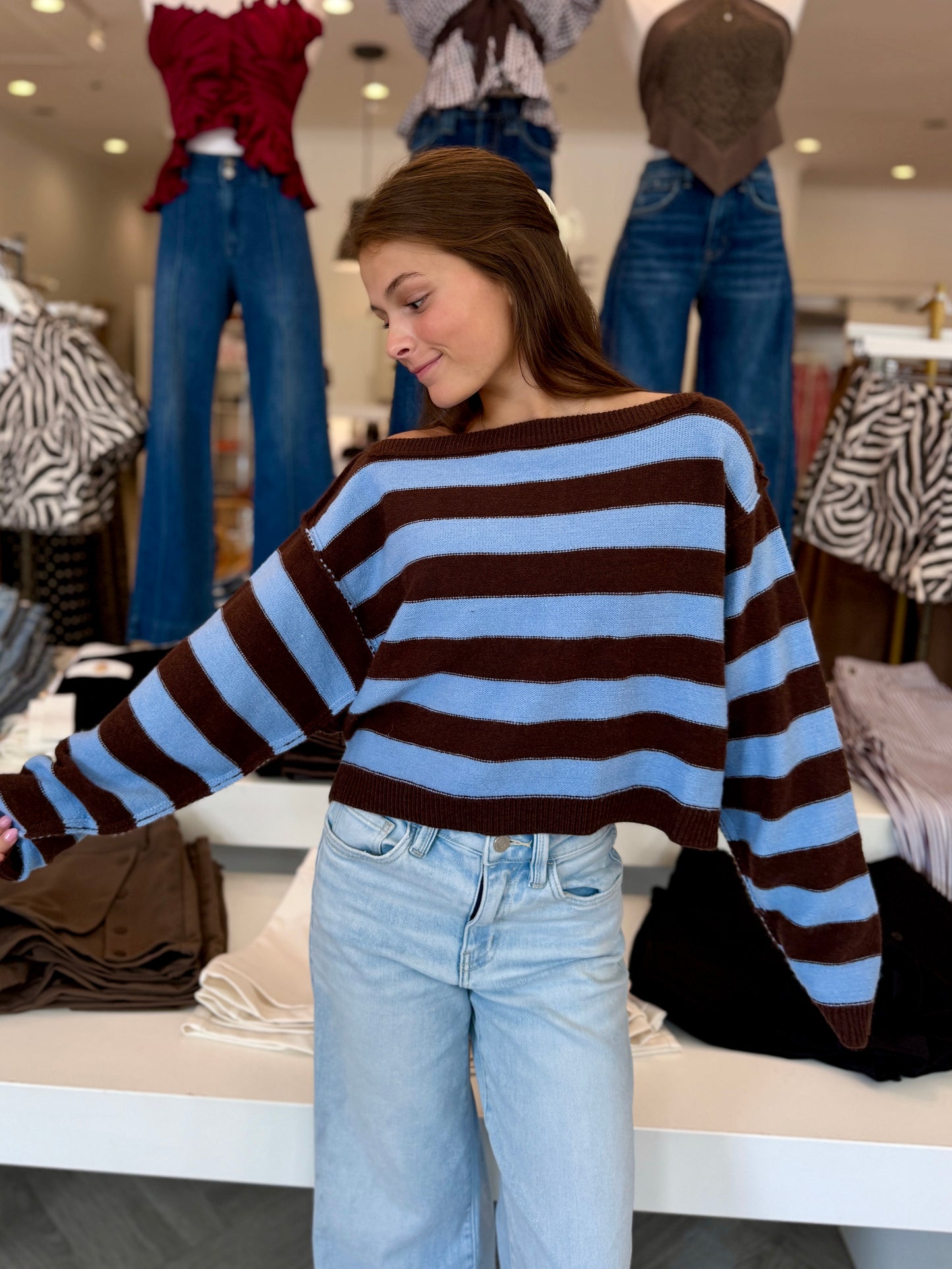 Blue/Choco Exposed Seam Sweater