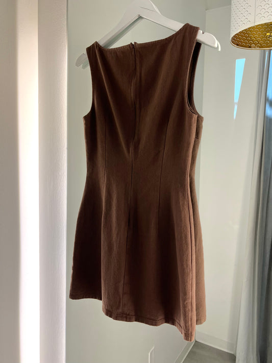 Brown Boatneck Sleeveless Mini