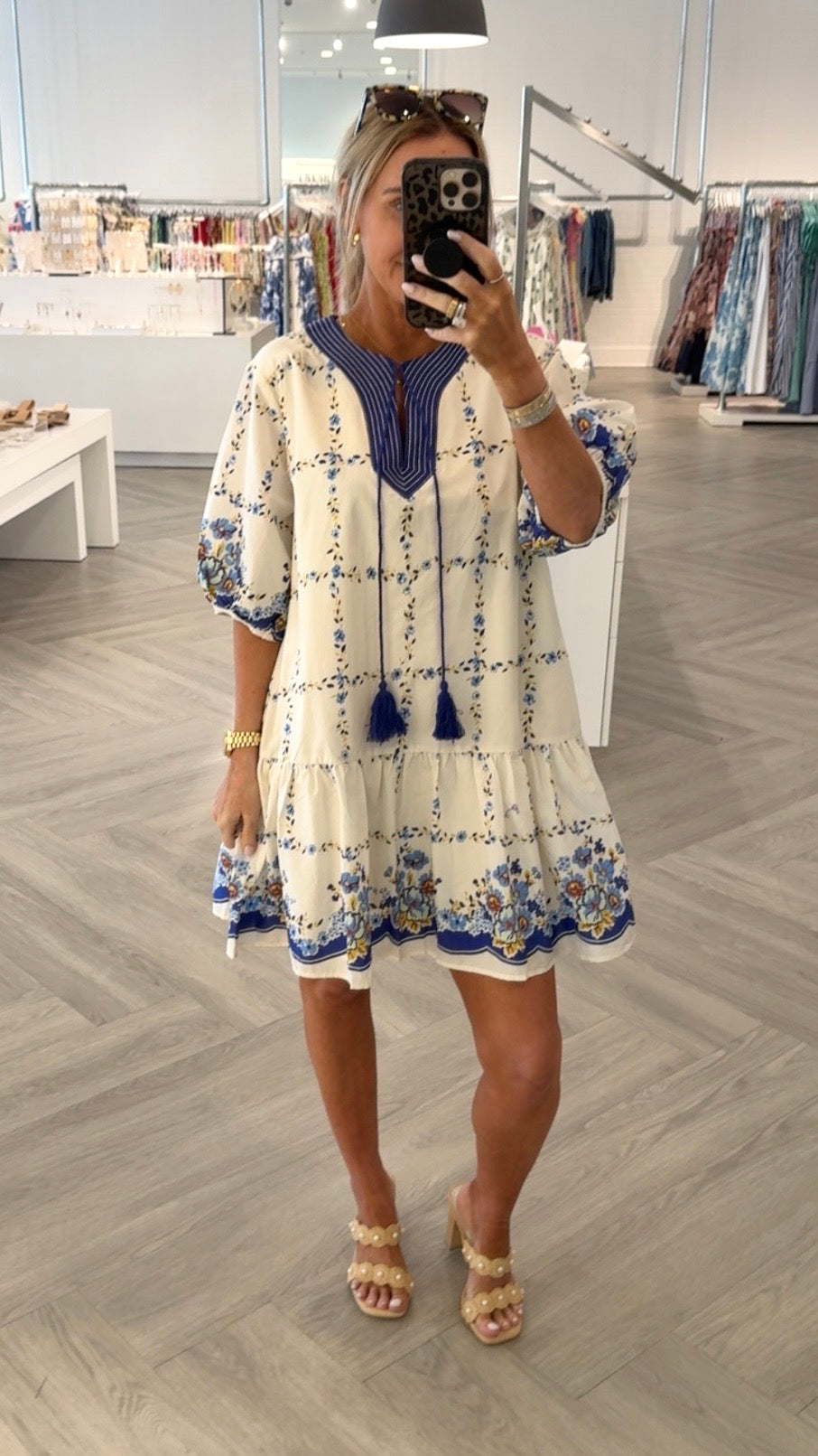 Navy Boarder Tassel Mini