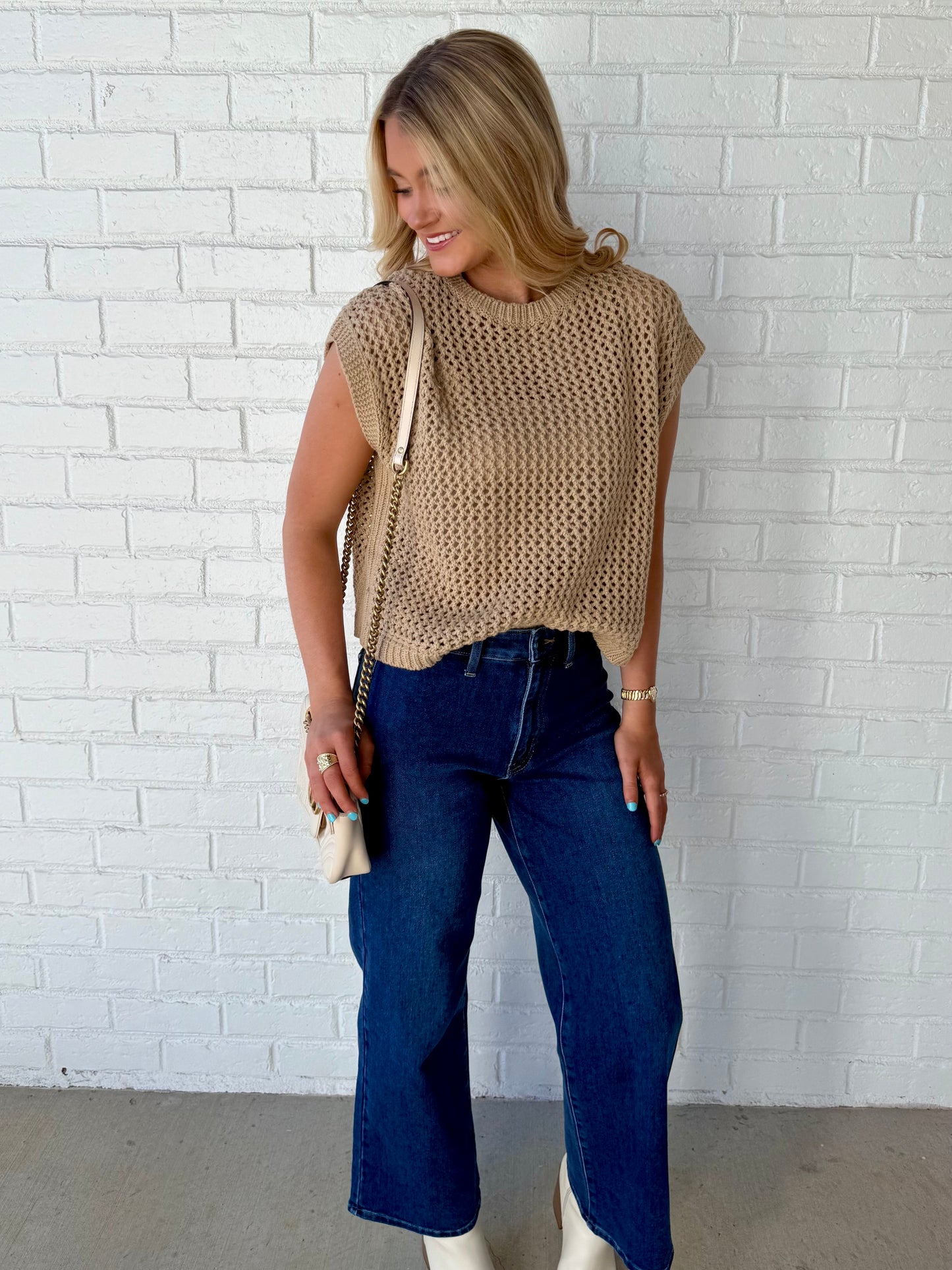 Mocha Sleeveless Crochet Sweater