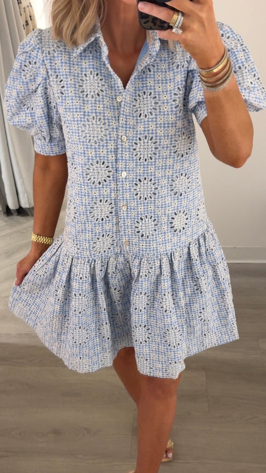 Light Blue Eyelet Mini Dress