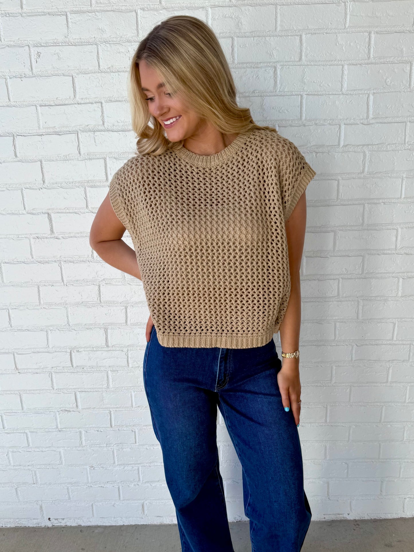 Mocha Sleeveless Crochet Sweater