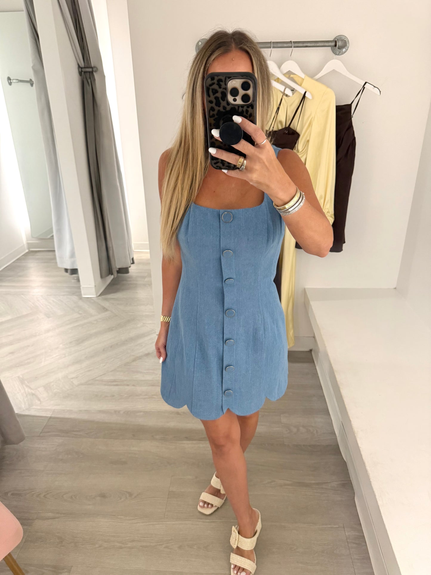 Denim Square Neck Mini Dress