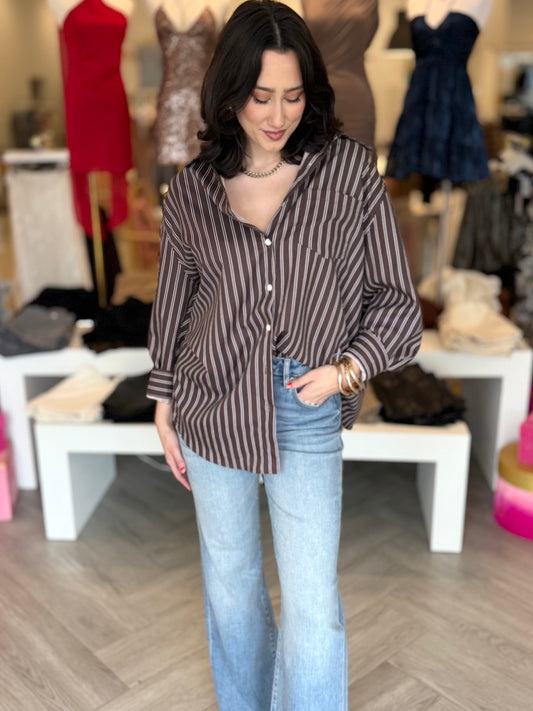Brown Striped Loose Fit Shirt