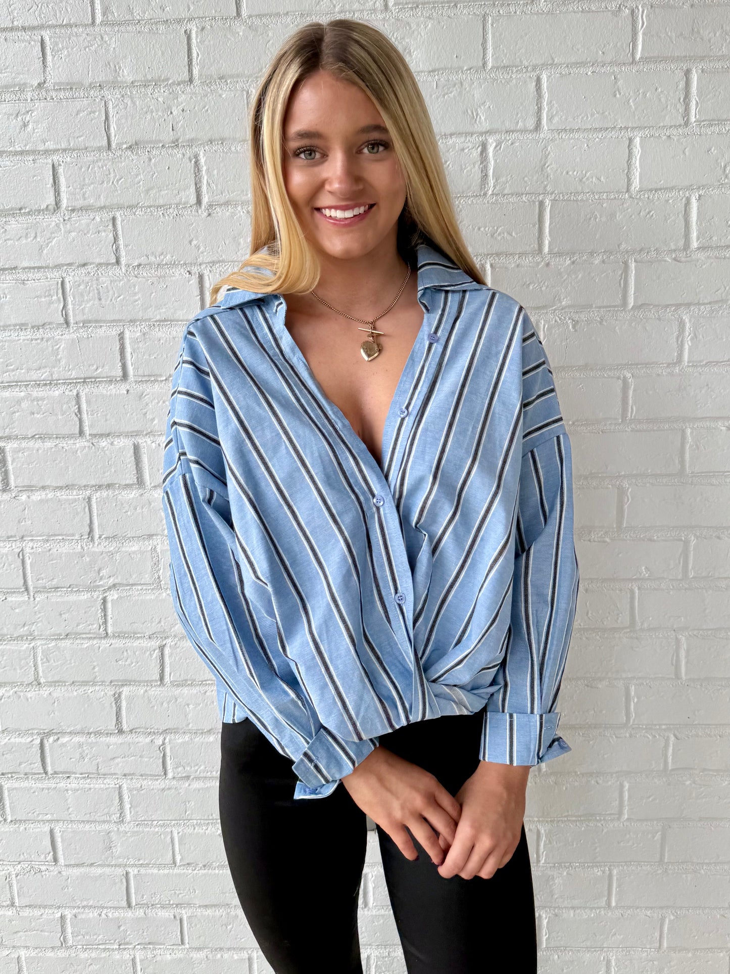 Blue Stripe Cross Front Shirt
