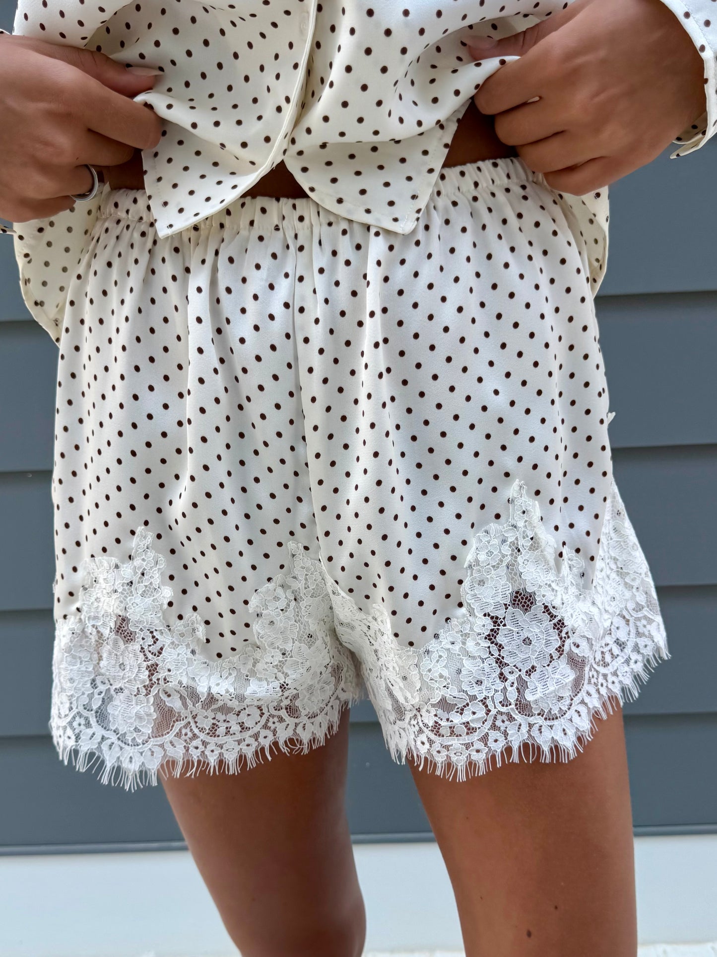 Cream Satin Polka Lace Short