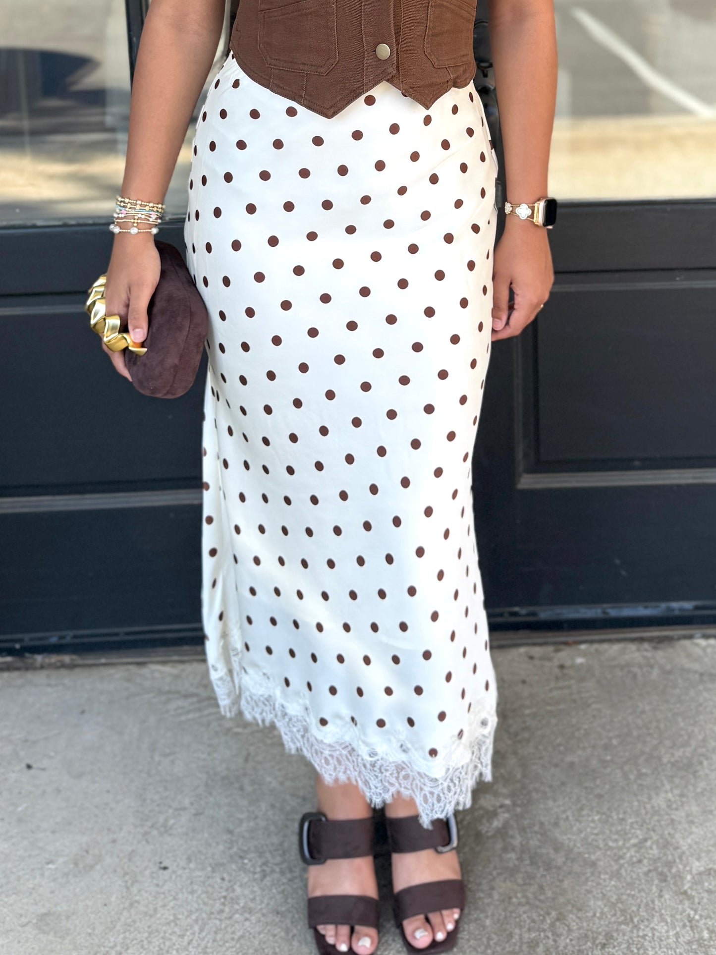 Champagne Polka Dot Lace Skirt