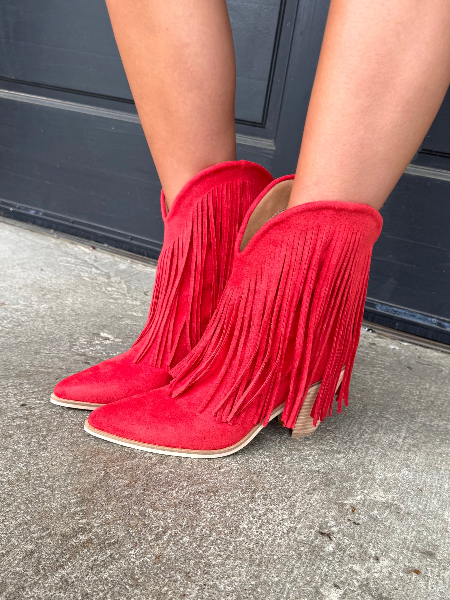 Red Fringe Bootie