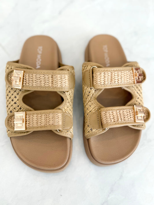 Beige Raffia Double Strap Sandal