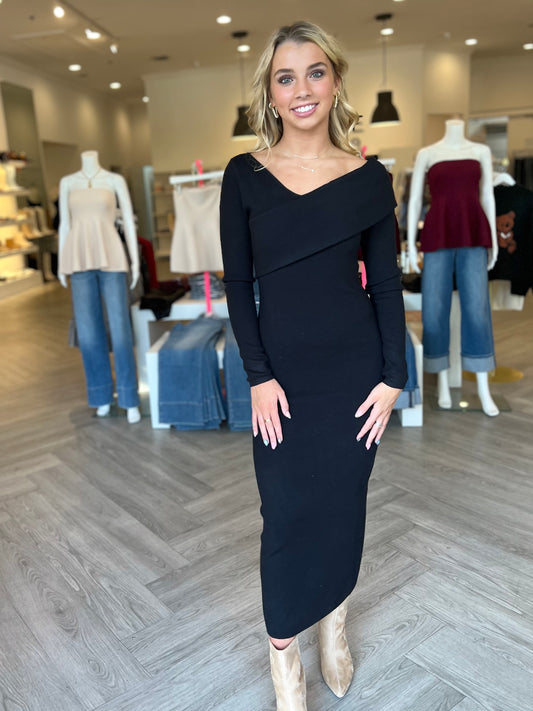 Black Off Shoulder La Slit Dress